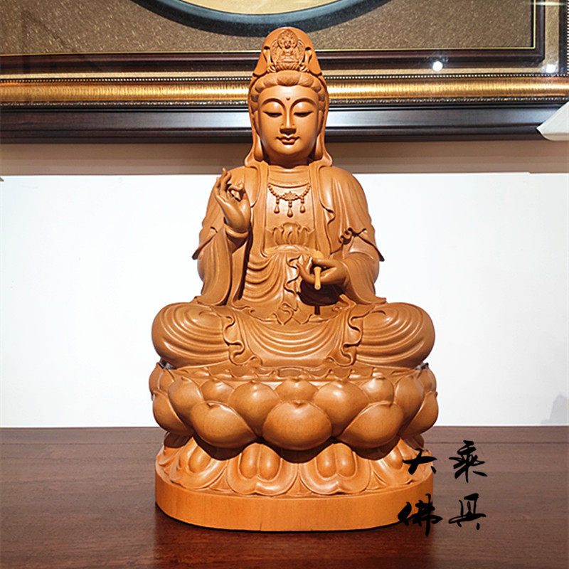 Taiwan wood carvings 12 inch 16 inch 19 inch 19 inch fragrant Zhangmu solid wood View bodhisattva sat like home dedicated to the solemn Buddha statue
