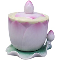 Buddhas former water supply cup Deed hand painted ceramic water purification cup Home Buddha for the Buddha swing piece with bottom lid lotus holy water cup
