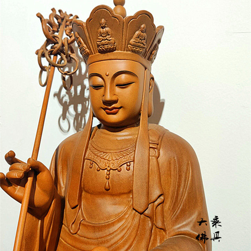Wooden statue 30CM40CM 48CM high champagne Tibetan Bodhisattva cap sits for the statue to be carved by hand