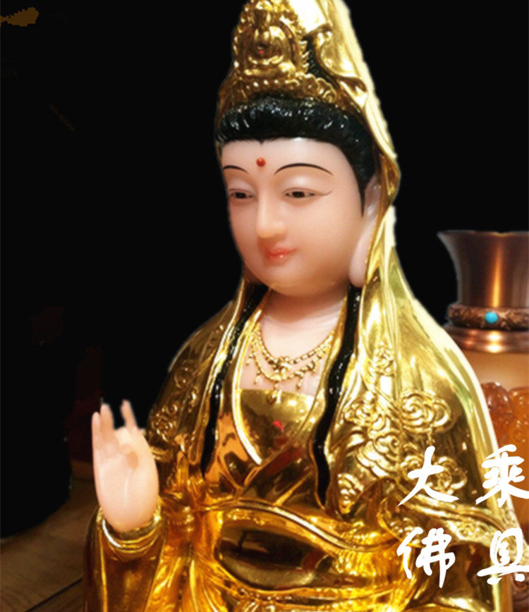 12 12-inch 16-inch 19-inch Han white jade sticker 24K True King Guanyin Bodhisattva Sitting lotus Buddha statue to be dedicated to home security