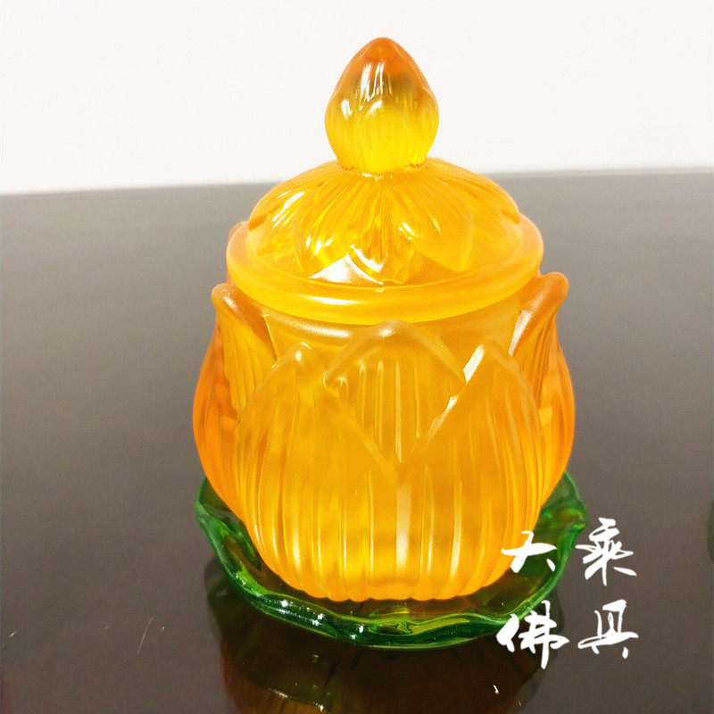 Glazed Lotus Lotus Leaf Water Supply Cup With Lid Home Buddha's Holy Water Cup Amber Color Pink White Water Purifying Cup