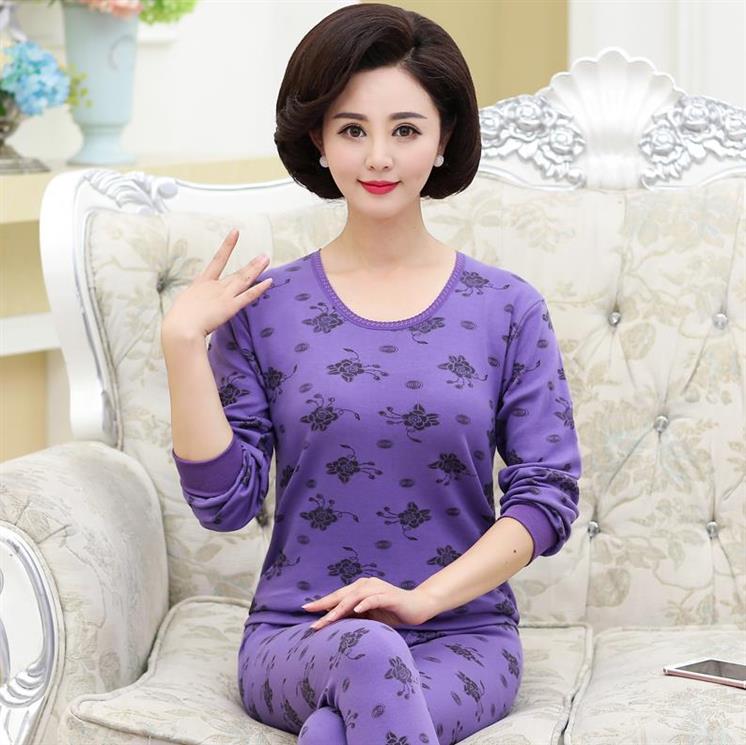 Trung niên dây quần lót già ấm bộ womens bông cao cổ quần mùa thu lớn bà mẹ kích thước.