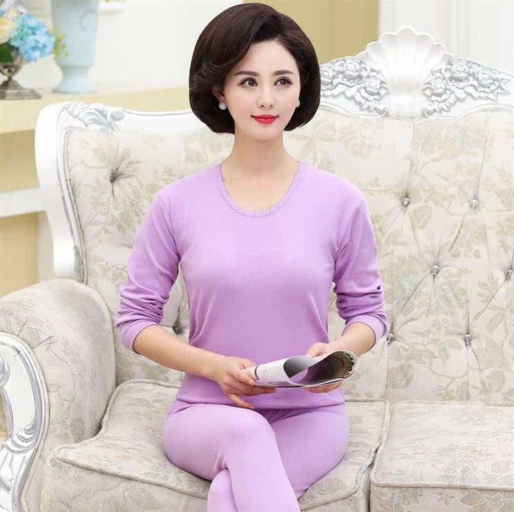 Trung niên dây quần lót già ấm bộ womens bông cao cổ quần mùa thu lớn bà mẹ kích thước.