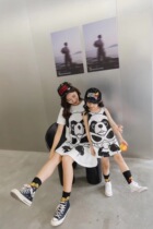 High-end custom black super pacifier out-of-print parent-child panda dress tank top Japanese version of the tide brand childrens cute tank top skirt