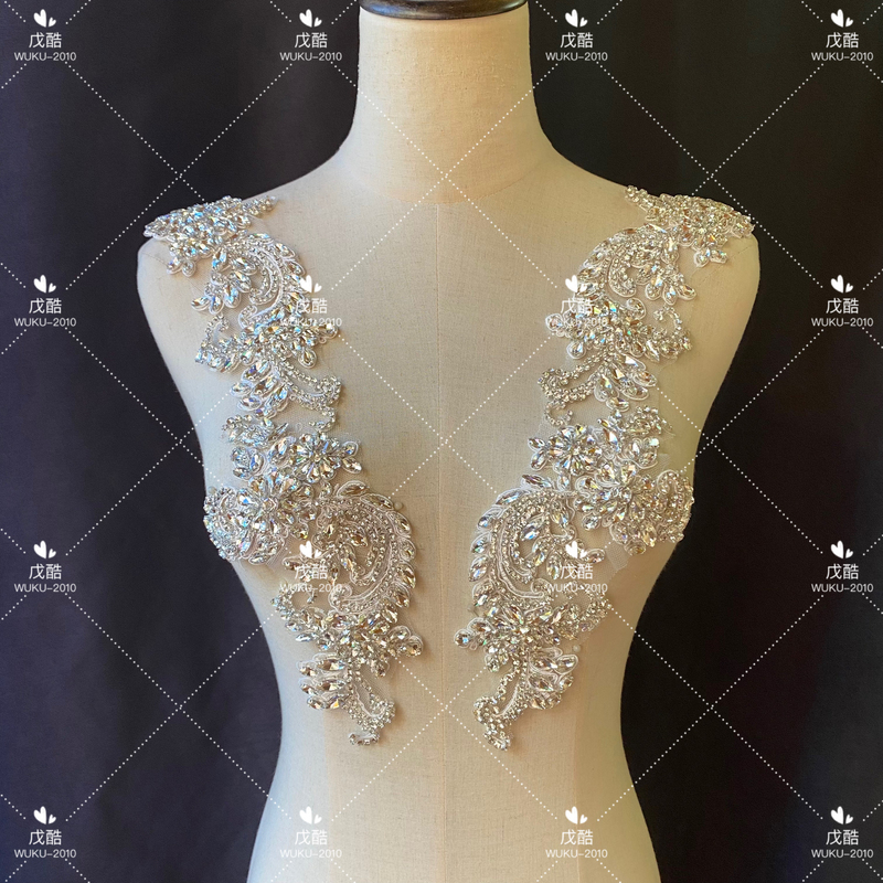 Handmade Rhinestone Floral Lace Applique Dress Wedding Dress Cheongsam Rhinestone Accessories Performance Clothing Dance Clothing Accessories Materials