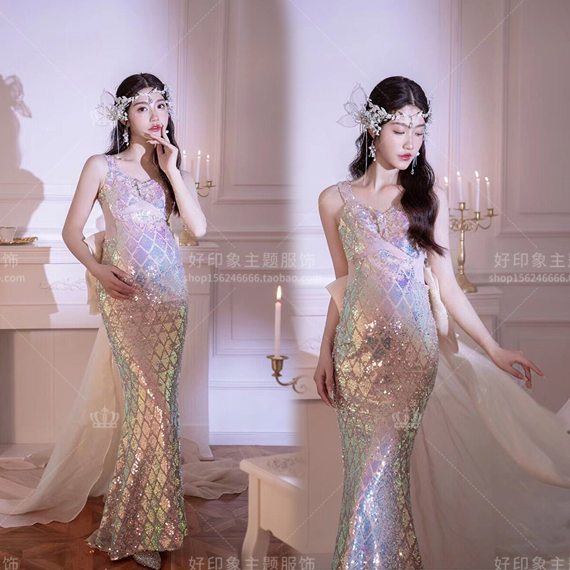 2023 Popular Maternity Photo Shoot Outfit, Internet-Famous Photo Shoot, Sparkling Mermaid Evening Dress, Maternity Dress 2023 Popular Maternity Photo Shoot Outfit, Internet-Famous Photo Shoot, Sparkling Mermaid Evening Dress, Maternity Dress