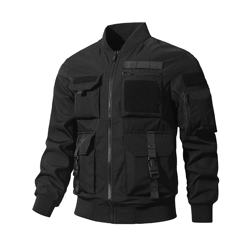 Functional Jacket for Men, American-Style Baseball Collar, Multi-Pocket Workwear Jacket, Flight and Motorcycle Windproof and Water-Resistant Outdoor Jacket