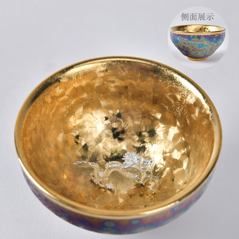 Inlaid silver ceramic zodiac gilt master cup built cup tea cup kiln changed to calendula Tianmu glazed tea cup tea cup
