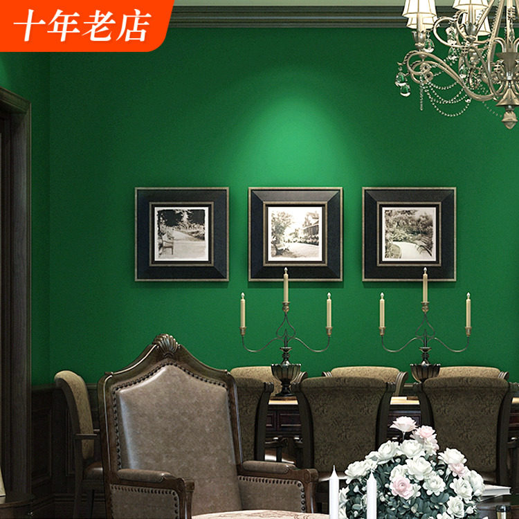 American Countryside Pure Color Retro Pine Green Ink Green Unwoven Wallpaper Southeast Asia Bedroom Living Room Vegetarian Color Wallpaper