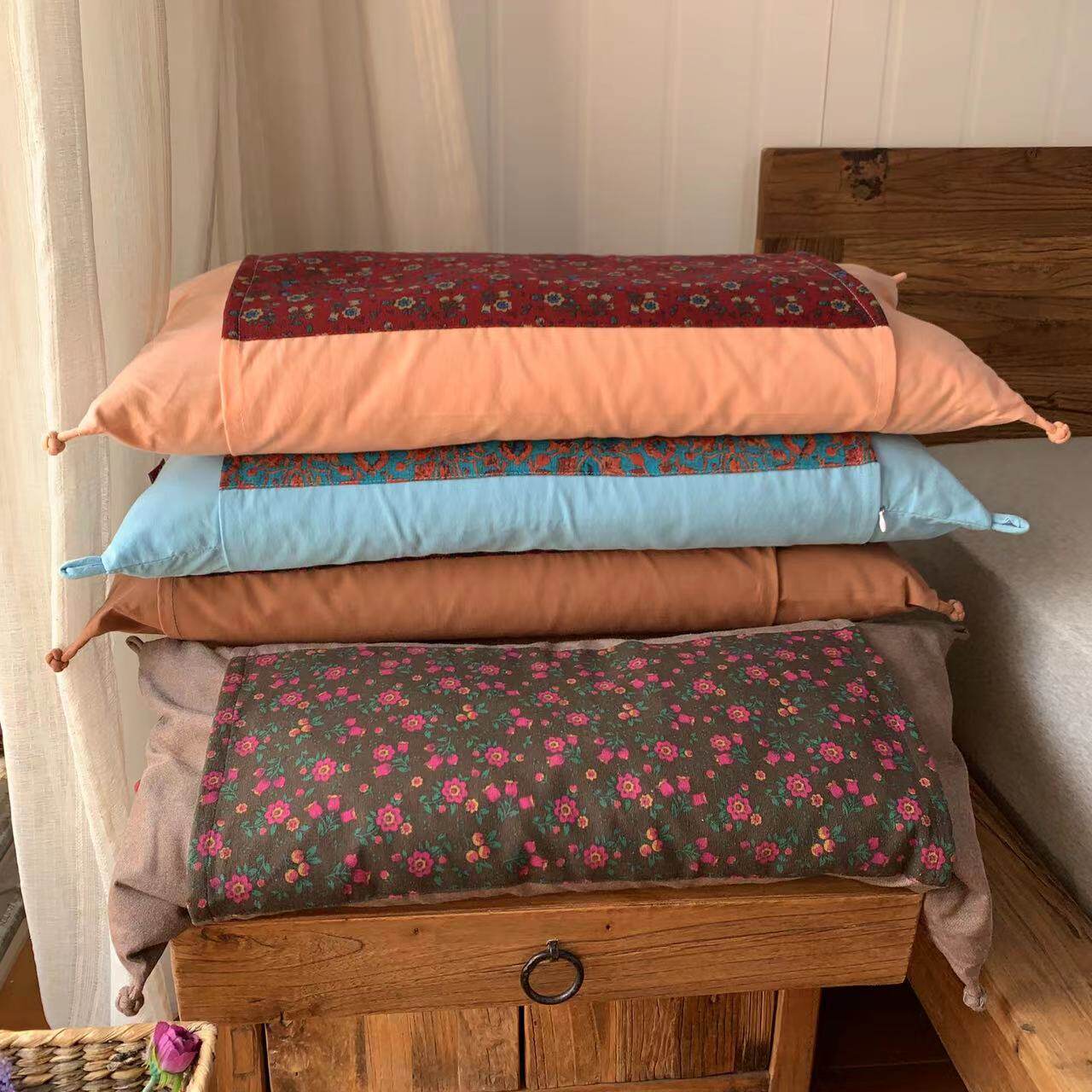 Great Sister Liu Home Retro Nostalgic Buckwheat Pillow can be detached and washed pure cotton old coarse cloth single pillow assistant sleep pillow