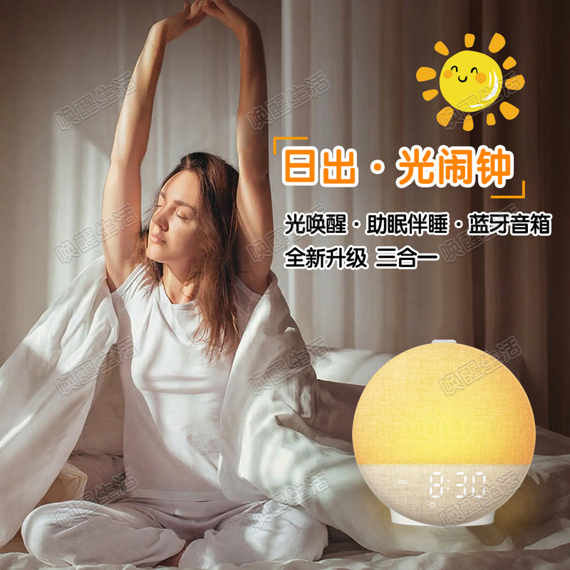 Light Alarm Clock Wake-Up Lamp Simulates Sunrise, Natural Silent Wake-Up, Dormitory Wake-Up, Sun Lamp, White Noise to Accompany Sleep and Aid Sleep