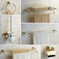 Square full copper minimalist Toulon champagne Champagne Golden Bathroom Pendant Suit Bath Towels Towel Rod Combo