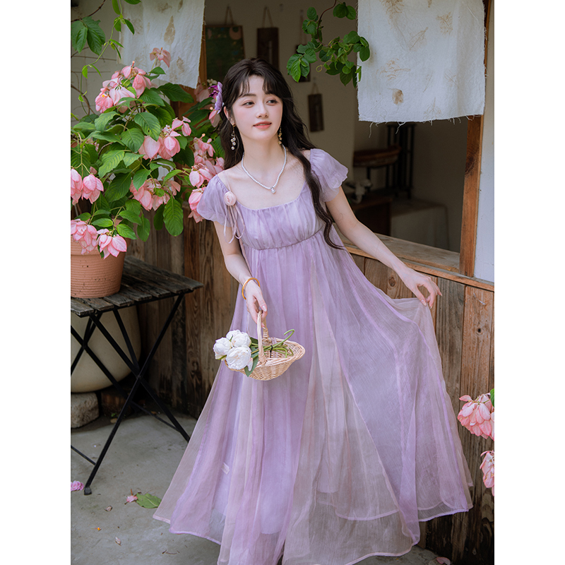 Nanfeng Valley【Flowing Light of Early Summer】Purple and Pink Gradient Fairy-Like Flared Dress New Chinese Style Improved Imperial Court Long Dress for Women