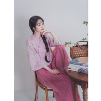 South Wind Valley (Hour Cherry) Daily Teenage Girl Fairy Qi Cherry Pink New Chinese Blouse Hearty-Dynamic Menopausal Trousers