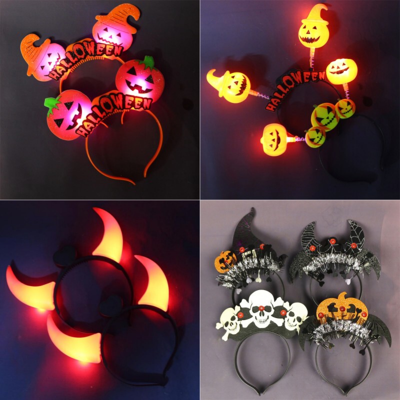 Halloween Glowing Headband Pumpkin Headpiece Bar Ktv Party Costume Event Props Flashing Horn Headband