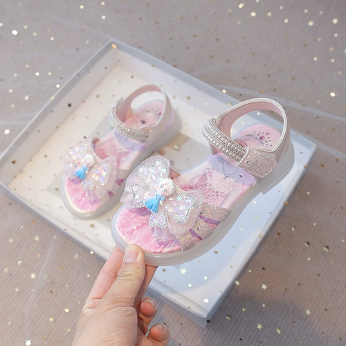 Блестящие сандалии, летние туфли для принцессы, детская пляжная обувь, мягкая подошва