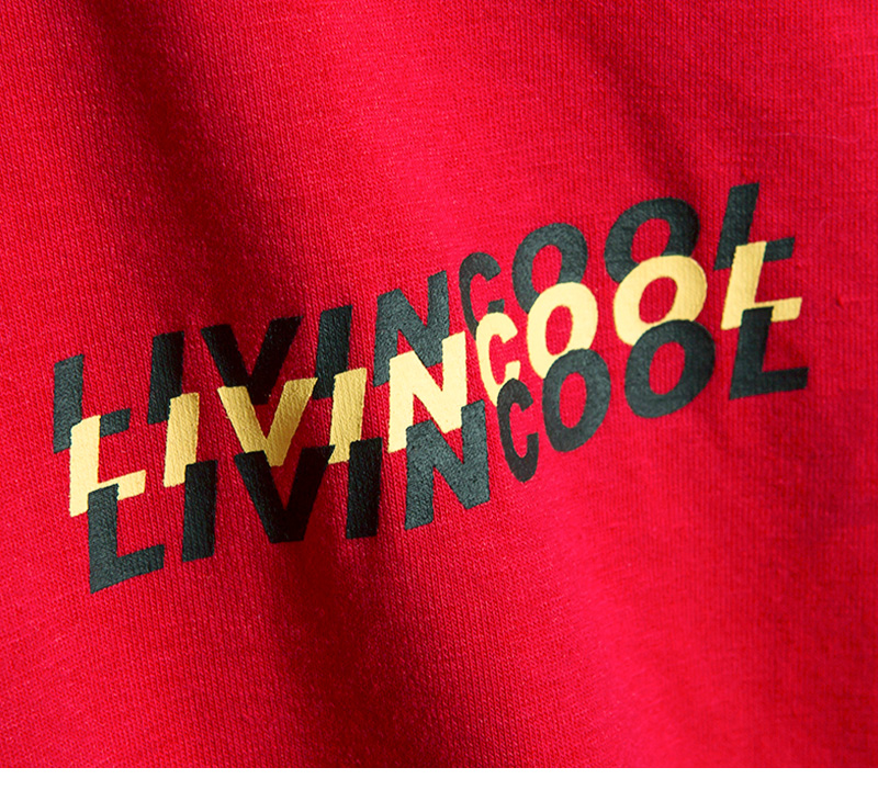 Ins siêu lửa không thường xuyên hem tiếp xúc với rốn áo sơ mi ngắn tay cổ tròn chữ T-Shirt in nhỏ màu đỏ đơn giản của phụ nữ quần áo áo phông rộng