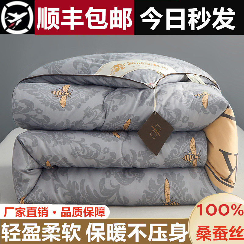 Special class silk quilted by 100 mulberry silk winter quilt by core thickened warm 8 cati double single spring autumn quilted by air conditioning-Taobao
