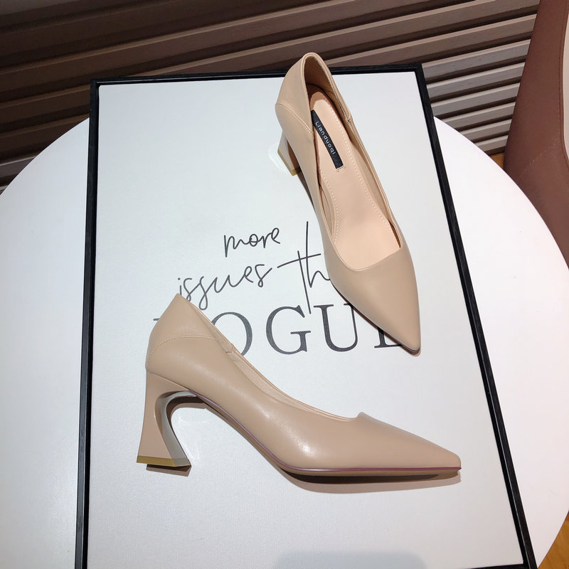 2022 autumn new simple fashion sexy pointed toe thick heel shoes women's comfortable all-match soft leather high-heeled work shoes