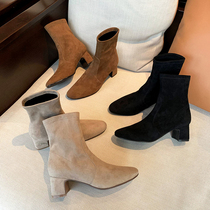 ins thin boots spring and autumn thick with short boots female elastic small with net red in China with high British SW ACCORDION