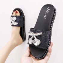 Go out soft bottom rhinestone beach word drag thick bottom cool slippers women 2021 new style wear fashion non-slip wild summer