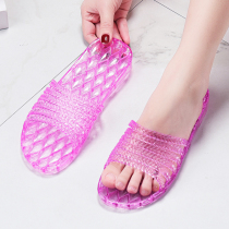 New net red stylish style Cool Slippers women Summer outwear Soft bottom 100 lapped crystal anti-slip flat bottom transparent