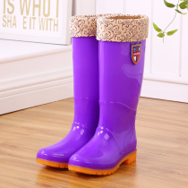 Long tube non-slip waterproof shoes water boots plus velvet cotton rain boots rubber shoes overshoes women adult fashion high tube warm winter