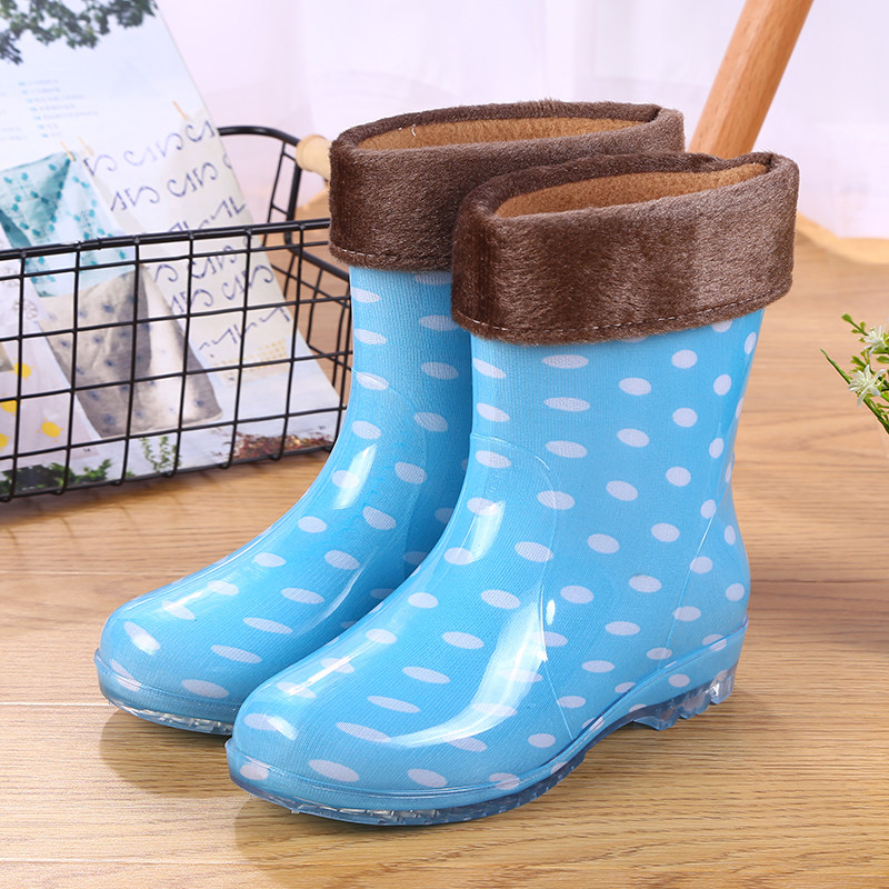 Waterproof shoes plus velvet cotton liner rain boots warm non-slip removable rain boots rubber shoes overshoes women's short tube adult fashion