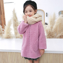 Girl down jacket for children in winter thickened warm blouse baby fashion plus velvet zipper eating pocket