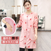 Korean version of erasable hand apron kitchen female summer thin family long sleeve waterproof fashion cooking coat adult work clothes