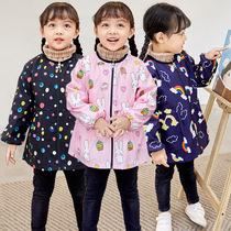 Girls waterproof coat baby eating pocket childrens down jacket anti-dirty shirt long sleeve autumn and winter children painting apron
