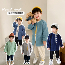 Childrens down jacket boys corduroy long-sleeved zipper blouse clothes baby eating clothes pockets autumn and winter