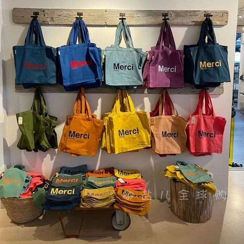 Merci Подлинная французская покупка пакеты с чистым хлопком -защитой от карманных кукол ретро -магазины сумки для покупок