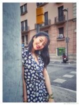 Yang Caiyu with realisationpar daisy print ruffle front strap wrap mini dress