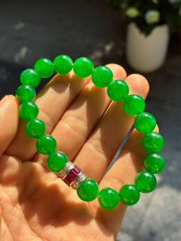 Recycled crystal shujulai bracelet, jadeite bracelet, 18k gold inlaid tourmaline ring, red sapphire pendant necklace