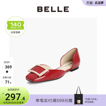 BELLE Thyme 2021 Summer New Casual Flat Bottom Single Shoe Painted Leather Cow Leather Woman Sandal 10878BK1