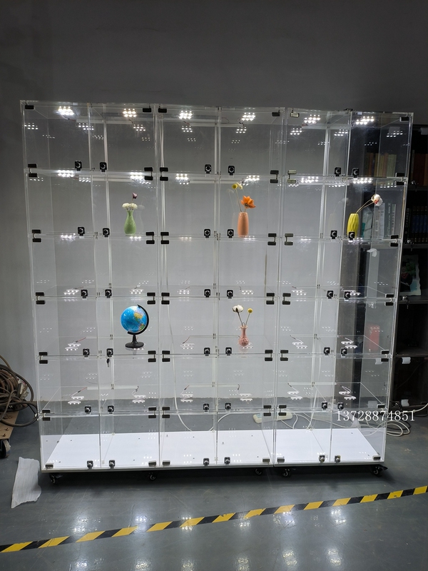 Transparent Acrylic Display Cabinet for Anime Figures, Dust-Proof with Doors and Lights, Display Stand with Movable Compartments