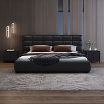 Italian minimalist Lawrence leather bed modern and simple double master bedroom king bed light luxury high-end and atmospheric villa wedding bed