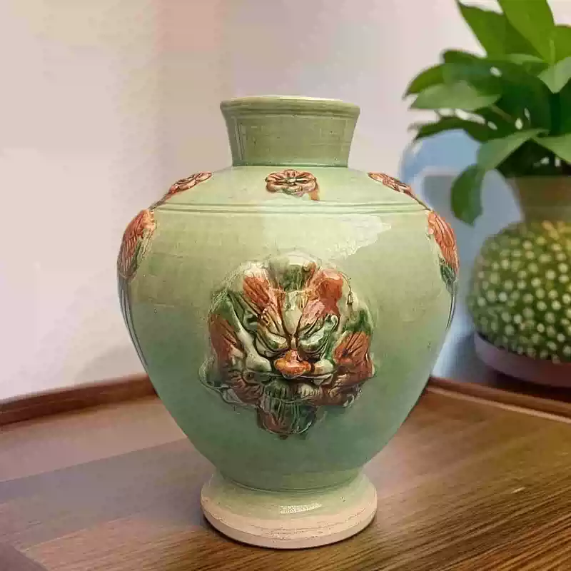 复古唐代三彩雕花瓶古典艺术品摆件陶瓷器样板房装饰古玩出国礼品-淘宝