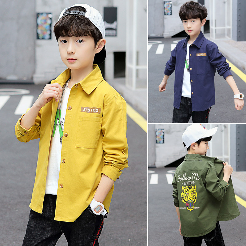 Boys ' shirts 2021 autumn cotton foreign school Korean version of the children's thin section in the spring and autumn children's long-sleeved shirts tide
