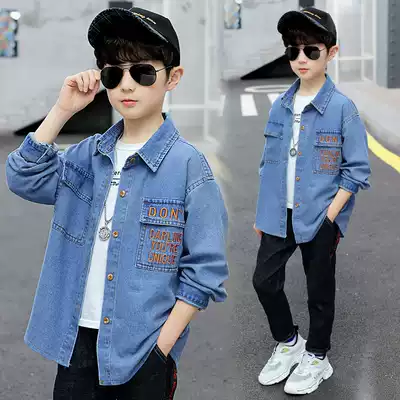 Children's spring and autumn 2021 denim shirt boys Western school children's spring clothes middle and large children's long-sleeved thin shirt jacket tide