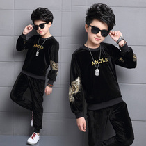 Boys autumn suit 2021 new children autumn and winter boys foreign-style children golden velvet two-piece tide handsome