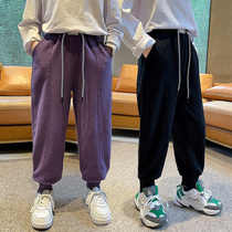 Boys pants spring and autumn clothes 2021 new childrens pure black sweatpants boys foreign style casual trousers