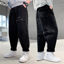 Boys black jeans straight tube spring and autumn children children Korean version of loose father pants Primary School students foreign atmosphere tide