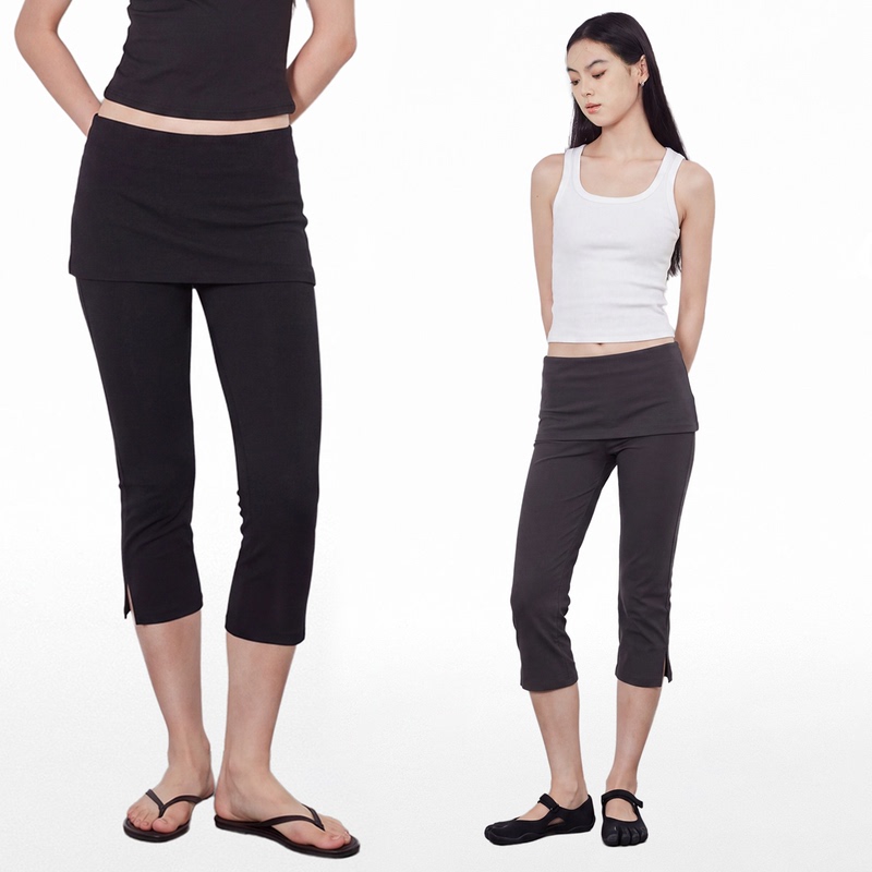 She Seek High-Waisted Design Sports Slit Capri Pants for Women, Stretchy Tight-Fitting Fitness Yoga Capri Pants
