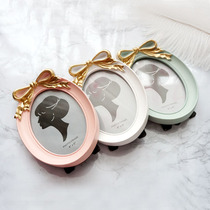  European style retro relief bow resin oval photo frame Home decoration decoration 6 inch pink photo frame