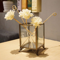  High-end custom retro green bronze glass high-legged quadrilateral jewelry box Home decoration ornaments