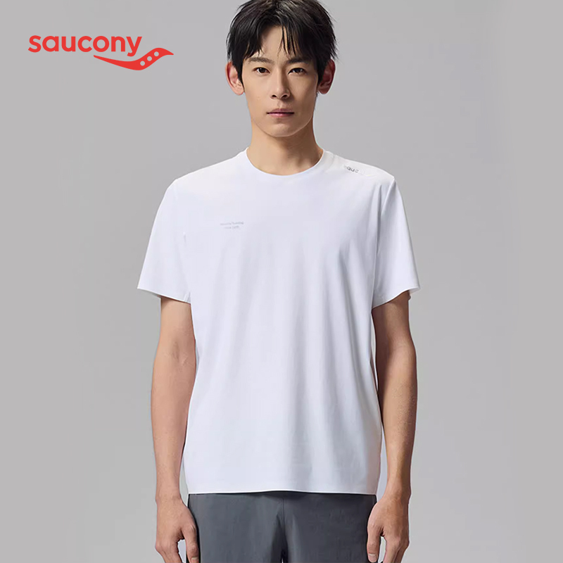Saucony Men's Round Neck Short T-Shirt Breathable Short-Sleeved Comfortable Moisture-Wicking Outdoor Sports Versatile Solid Color Half-Sleeve