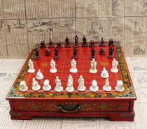Antique three-dimensional Chinese Chess Terracotta Warriors Chinese Chess Nostalgia Desktop Wooden Chess Medium Gift Chess