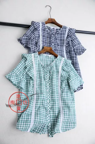 X033c 0716 Reculing и освежающий смазанный маленький клетчатый трехмерный рюшинный край, кружевная декоративная рубашка